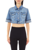 Giacca in denim cropped Kitty con strass