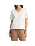 T-shirt a v con loghi strass sul collo